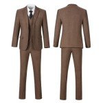 Brown Herringbone Retro Tweed 3-Piece Suit Set
