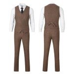Brown Herringbone Retro Tweed 3-Piece Suit Set
