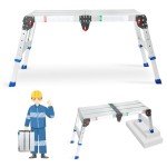 LEADALLWAY Adjustable Aluminum Step Stool Ladder