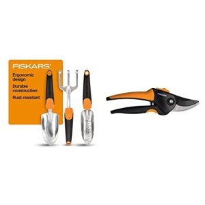 Garden Tool Set with Softgrip Pruner – Black/Orange