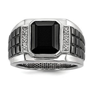 Men's Size 10 Sterling Silver Onyx Diamond Ring