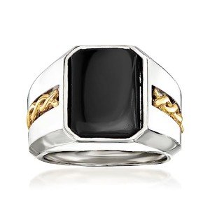 Men's Sterling Silver & Gold Black Onyx Ring