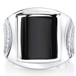 Men's Black Onyx Signet Ring in Silver Size 11