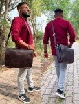 Dark Brown Leather Messenger Bag for Men