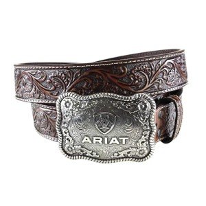 Ariat Men's Floral Straight Belt - Black/Tan