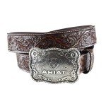 Ariat Men's Floral Straight Belt - Black/Tan