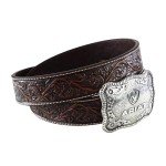 Ariat Men's Floral Straight Belt - Black/Tan
