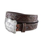 Ariat Men's Floral Straight Belt - Black/Tan
