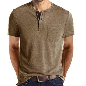 Olidarua Men’s Short Sleeve Henley Shirt with Pocket