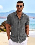 COOFANDY Men's Short Sleeve Linen Button Down Shirt