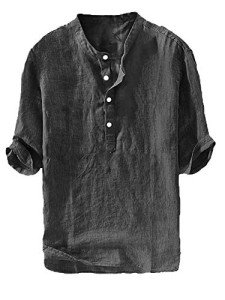 Men's Casual 3/4 Sleeve Linen Henley Shirt