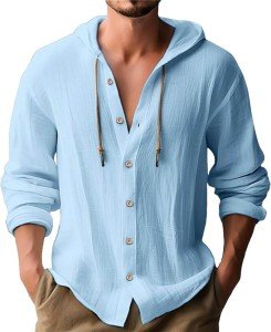 Men's Casual Hooded Linen Button-Down Shirt