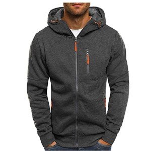 Men's Casual Zip Pocket Hoodie - Dark Grey