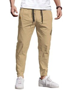 Men's Casual Cargo Joggers with Drawstring Pockets