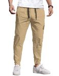 Men's Casual Cargo Joggers with Drawstring Pockets