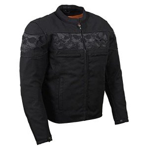 Men’s Black Padded Motorcycle Jacket with Skull Design