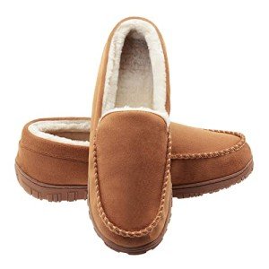 Beige Plush Moccasin Slippers for Men