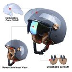 BEON Retro Half Motorcycle Helmet with Dual Visors