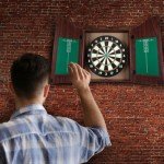 Walnut Finish Dartboard Cabinet Set for Men