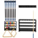 Wall-Mounted Pool Cue Rack and Organizer - Black