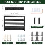 Wall-Mounted Pool Cue Rack and Organizer - Black