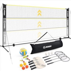Adjustable Height Sports Net Set with Rackets & Paddles