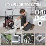VEVOR 100FT Portable Drain Cleaner with 8 Cutters