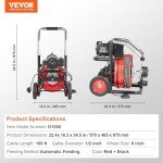 VEVOR 100FT Portable Drain Cleaner with 8 Cutters