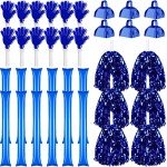 Blue Pom Poms, Thunder Sticks, Hand Clappers and Cowbell Set 36pcs