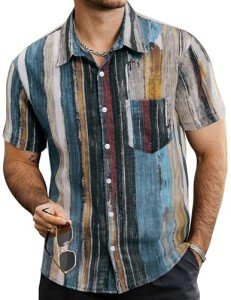 Men's Vintage Beach Striped Button-Down Hawaiian Shirt