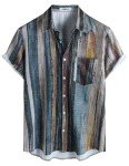 Men's Vintage Beach Striped Button-Down Hawaiian Shirt