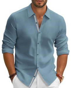 PJ PAUL JONES Men's Blue Casual Dress Shirt