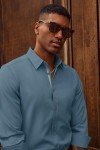 PJ PAUL JONES Men's Blue Casual Dress Shirt