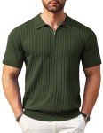 Men’s Army Green Zipper Polo Shirt – Casual Golf Style