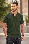 Men’s Army Green Zipper Polo Shirt – Casual Golf Style