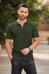 Men’s Army Green Zipper Polo Shirt – Casual Golf Style