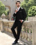 Men's Modern Fit Black Suit Jacket and Trousers Set