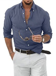JMIERR Men's Casual Button Down Linen Shirt