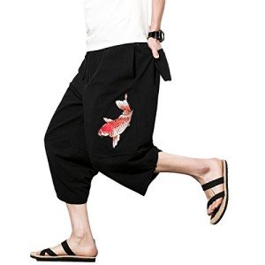Men's Black Harem Capri Pants with Pockets