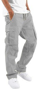 Men's Casual Drawstring Cargo Pants in Grey