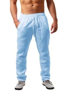 Men's Casual Linen Summer Pants - Blue