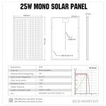 ECO-WORTHY Solar Panel 25W 18V Monocrystalline Waterproof Panel for Charging 12V Battery of RV Boat Trailer ATV Car or Powering 12V Light, Charing 12V Battery Pack and Other Off-Grid Applications