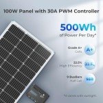 Renogy 100W 12V Solar Panel Starter Kit, 100 Watt Monocrystalline Solar Panel, 30A LCD PWM Charger Controller, Adaptor Kit, Tray Cables, Z Brackets for RV, Camper, and Other Off Grid Applications