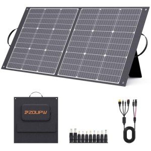ZOUPW 100W Portable Solar Panel for Power Station,9BB Ultralight Foldable Solar Charger USB-A USB-C Output,23.5% High Efficiency IP67 Waterproof Adjustable Kickstands for Camping RV Blackout