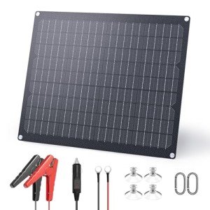 ZOUPW 20W 12V Solar Battery Charger,Solar Battery Maintainer Trickle Charger with Built-in Intelligent Charge Controller,IP68 Waterproof for Car Boat Marine RV Trailer(1 PCS)