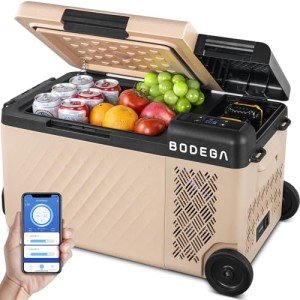 BODEGACOOLER 12 Volt Car Refrigerator, APP Control Car Fridge, 20 Quart Portable Freezer -4℉~68℉, Battery Powered 20V Dewalt & 12V/24 DC & 110-240 AC for Outdoor Camping Travel RV Home (No Battery)