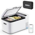 ICECO GO20 Dual Zone Car Refrigerator, 21 Quart Portable Car Freezer with Secop Compressor, APP Control, 0℉～50℉, DC 12/24V, AC 110/240V, 12 Volt Refrigerator For Car,Trip (GO20 White+Battery)