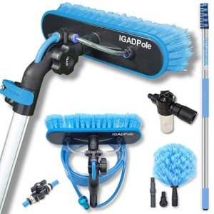 26ft IGADPole Washing Kit: Water-fed Brush with Soap Dispenser, Cobweb Dusters, with 5-Stage Telescoping Pole 5-20ft Pole/Window and Dusting Cleaning Kit