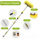 SISUPASSIE Car Wash Brush, 20FT Reach Telescopic Car Wash Brush with Long Handle, 12-Inch Soft Bristle Car Cleaning Brush with Hose Attachment for Cleaning Car, RV, Truck, Boat, Solar Panels