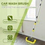 SISUPASSIE Car Wash Brush, 20FT Reach Telescopic Car Wash Brush with Long Handle, 12-Inch Soft Bristle Car Cleaning Brush with Hose Attachment for Cleaning Car, RV, Truck, Boat, Solar Panels